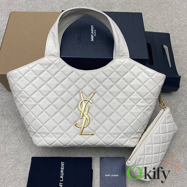 Okify YSL Icare Shopping Bag In White Lambskin 31/46x28x15.5cm - 1