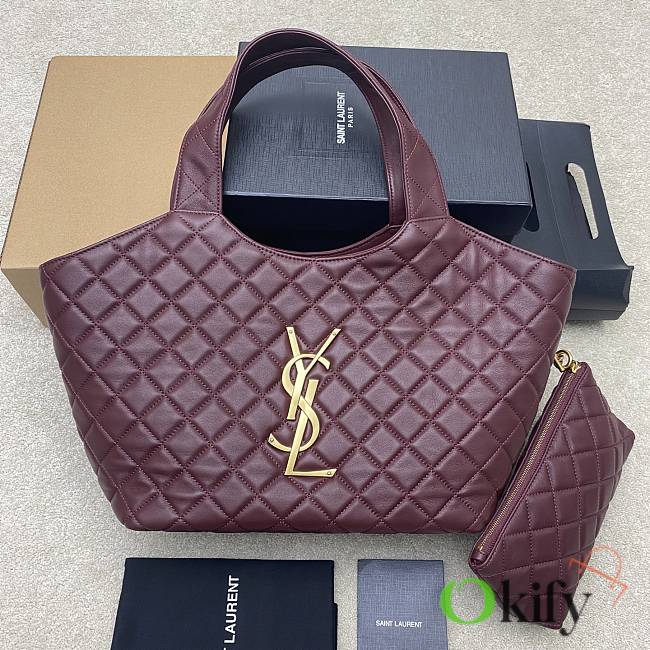 Okify YSL Icare Shopping Bag In Red Lambskin 31/46x28x15.5cm - 1