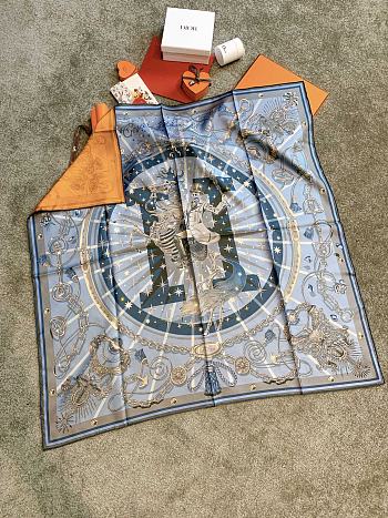 Okify Hermes Skull Night Silk Square Scarf 90x90cm