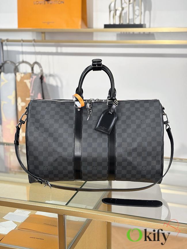 Okify Louis Vuitton Keepall Bandouliere Damier Azur Bag in black N41418 45x20x26cm - 1