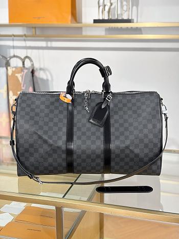 Okify Louis Vuitton Keepall Bandouliere Damier Bag In Black N41416 50x29x23cm
