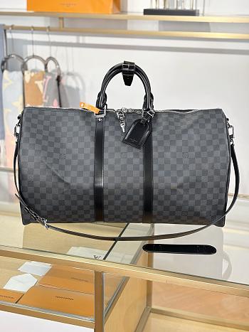 Okify Louis Vuitton Keepall Bandouliere Damier Bag In Black N41413 55x31x26cm