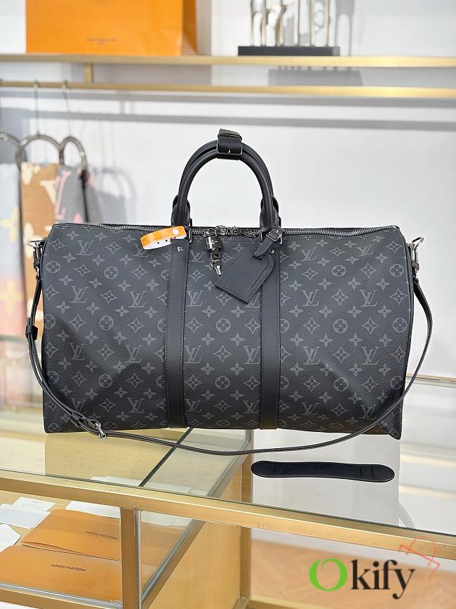 Okify Louis Vuitton Keepall Bandouliere Monogram Bag In Black M40568 50x29x23cm - 1