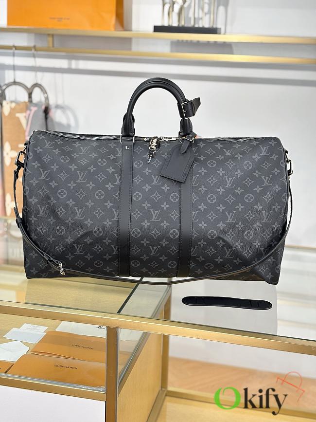 Okify Louis Vuitton Keepall Bandouliere Monogram Bag In Black M40605 55x31x26cm - 1