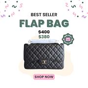 Okify CC Large Classic Flap Bag In Black Grained Calfskin 30x19.5x10cm - 1