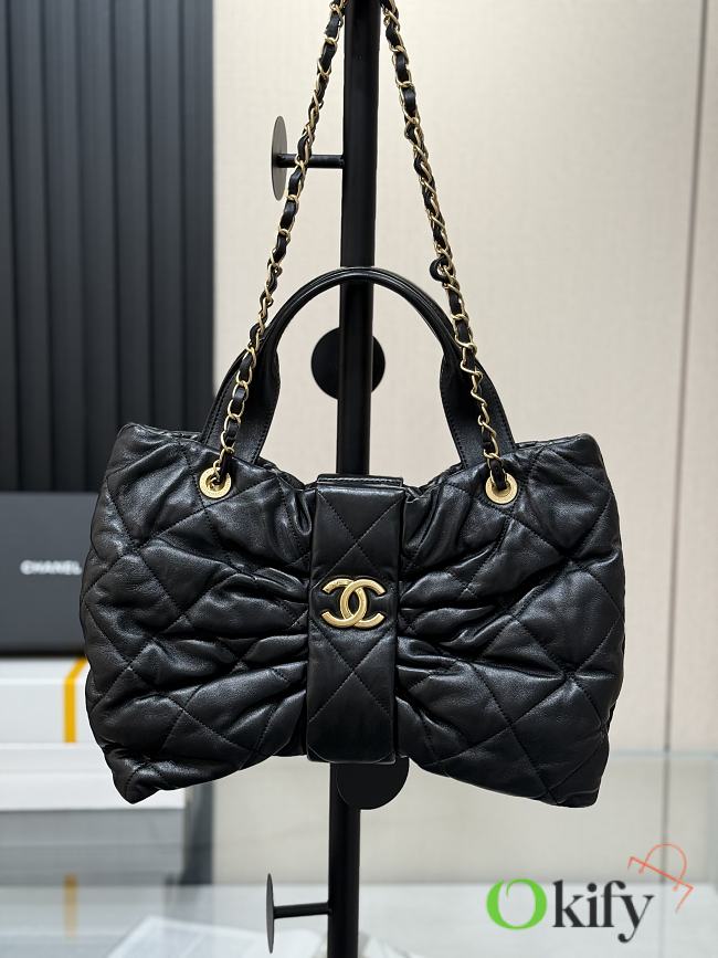 Okify CC 25 Bow Bag In Black Lambskin 26x18x5cm - 1
