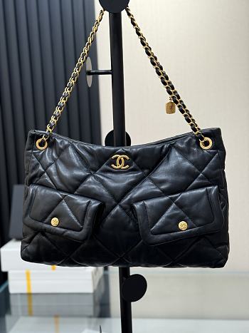 Okify CC 25 Hobo Shopping Bag In Black Lambskin 26x38x11cm