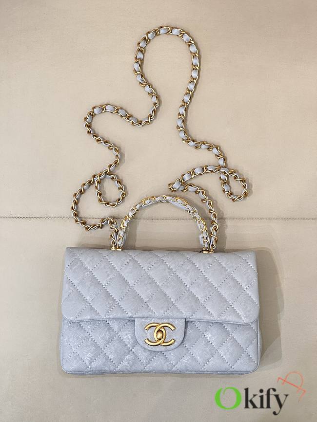 Okify CC Flap Bag With Handle In Blue Caviar 22.5x13.5x6.5cm - 1