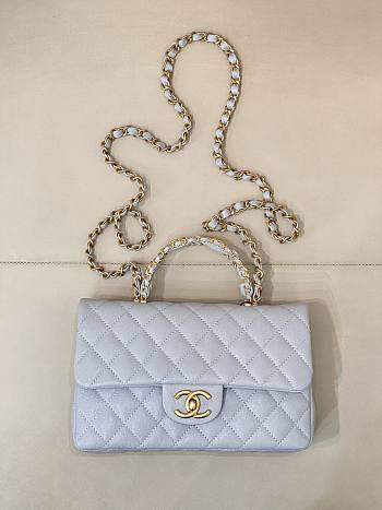 Okify CC Flap Bag With Handle In Blue Caviar 22.5x13.5x6.5cm