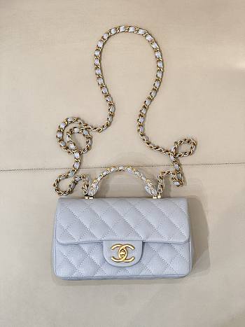 Okify CC Flap Bag With Handle In Blue Caviar 19.5x12x6.5cm