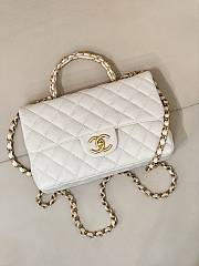 Okify CC Flap Bag With Handle In White Caviar 22.5x13.5x6.5cm - 3
