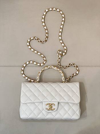 Okify CC Flap Bag With Handle In White Caviar 22.5x13.5x6.5cm