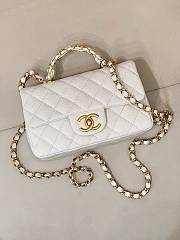Okify CC Flap Bag With Handle In White Caviar 19.5x12x6.5cm - 3
