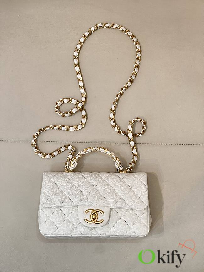 Okify CC Flap Bag With Handle In White Caviar 19.5x12x6.5cm - 1