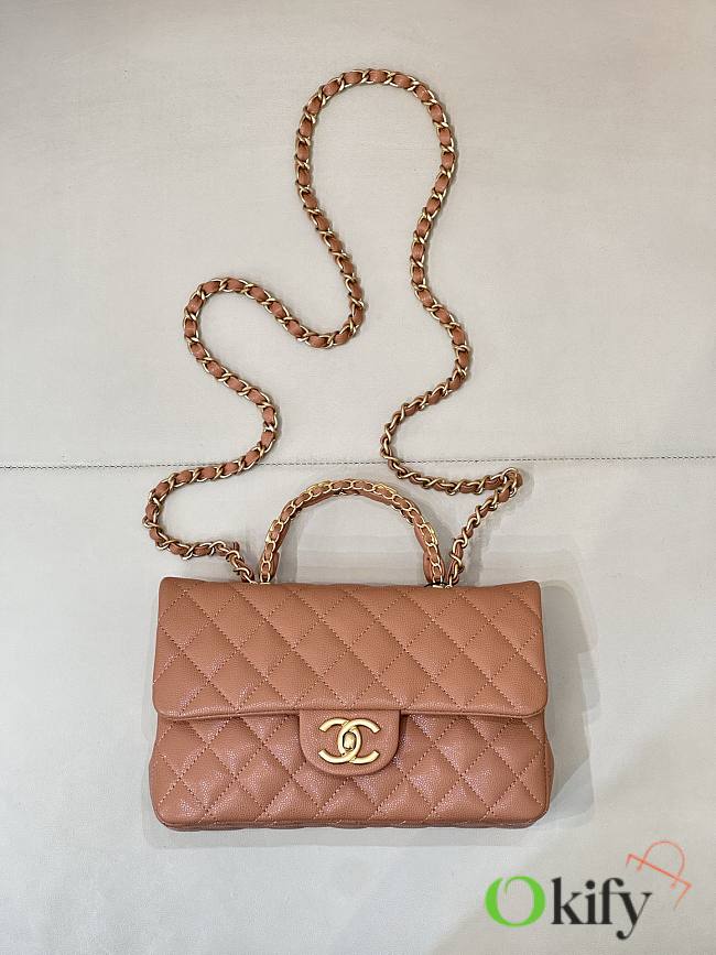 Okify CC Flap Bag With Handle In Peach Caviar 22.5x13.5x6.5cm - 1