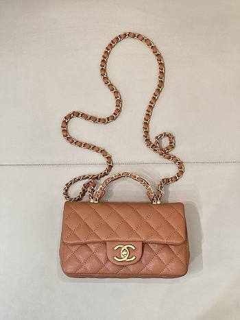 Okify CC Flap Bag With Handle In Peach Caviar 19.5x12x6.5cm