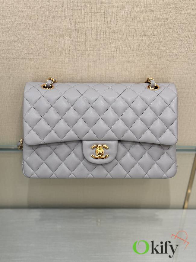 Okify CC Flap Bag In Gray Lamskin With Gold Hardware 25cm - 1