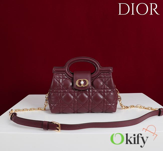 Okify Dior Jolie Top Handle Mini Bag In Dark Red 18.5x13x8.5cm - 1