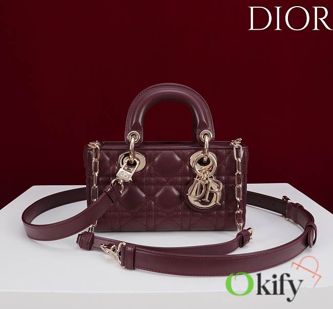 Okify Dior Lady D-joy Bag In Dark Red 19x10.5x5.5cm - 1