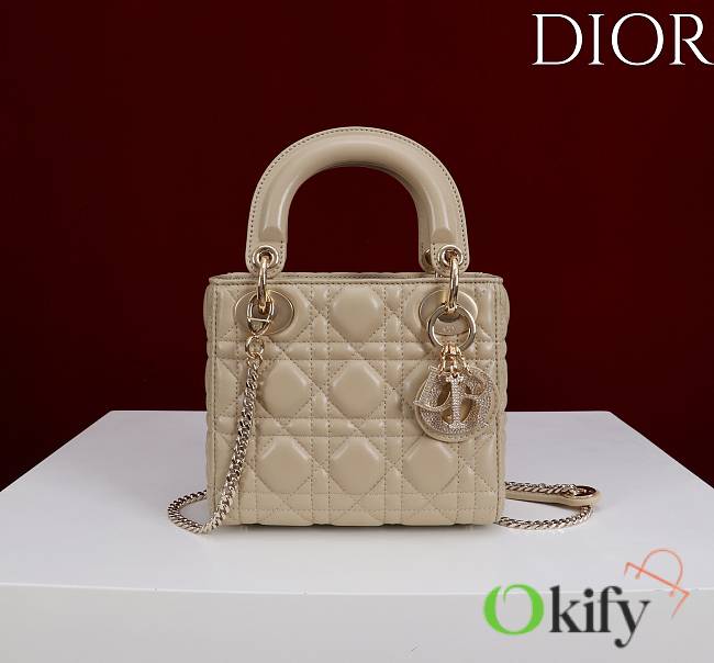 Okify Dior Lady Bag With Diamond Buckle In Beige 17x15x7cm - 1