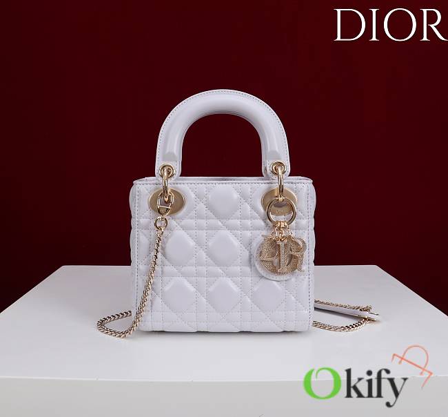 Okify Dior Lady Bag With Diamond Buckle In White 17x15x7cm - 1