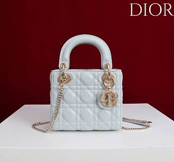 Okify Dior Lady Bag With Diamond Buckle In Light Blue 17x15x7cm