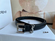 Okify YSL Black Smooth Leather Belt With Silver Hardware 2cm  - 6