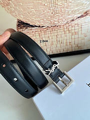 Okify YSL Black Smooth Leather Belt With Silver Hardware 2cm  - 2