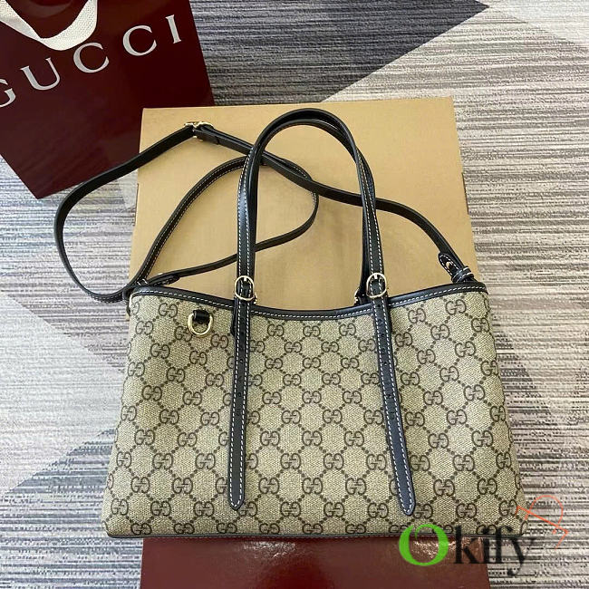 Okify Gucci Emblem Medium Tote Bag In Black And Brown 31x18x11cm - 1