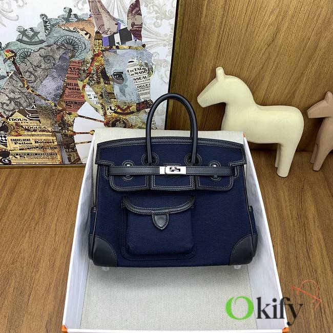 Okify Hermes Birkin Cargo Bag 25cm In Dark Blue And Black - 1
