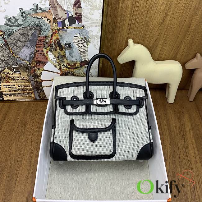 Okify Hermes Birkin Cargo Bag 25cm In White And Black - 1