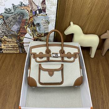 Okify Hermes Birkin Cargo Bag 25cm In White And Brown 