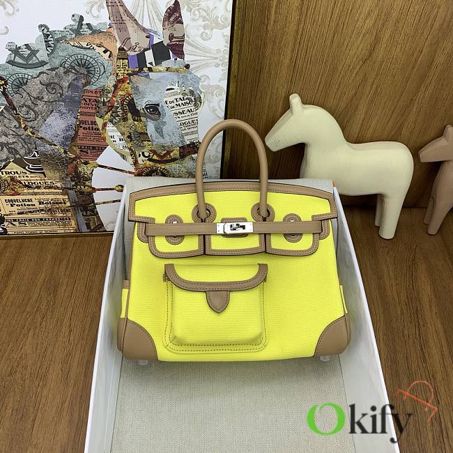 Okify Hermes Birkin Cargo Bag 25cm In Yellow And Brown - 1