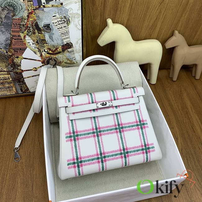 Okify Hermes Kelly Tartan Bag 25cm 25874 - 1