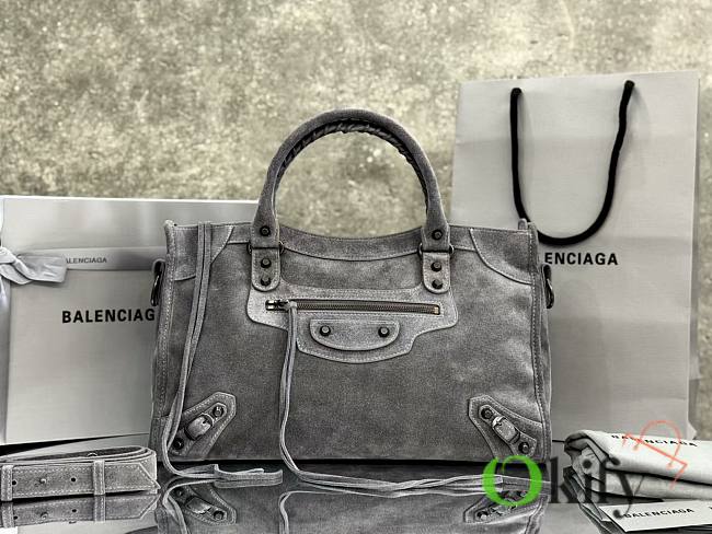 Okify Balenciaga Large Le City Bag In Gray Suede 37x23x15cm - 1