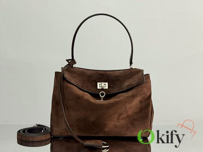 Okify Balenciaga Rodeo Dark Brown Suede Bag 29x20x10cm - 1