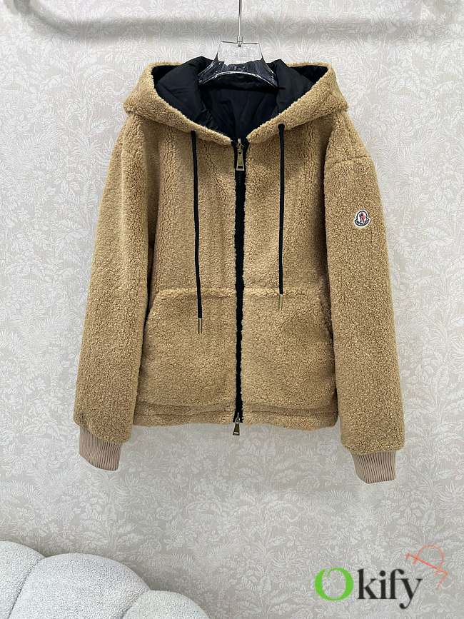Okify Moncler Beige And Black Reversible Hooded Lambskin Jacket - 1