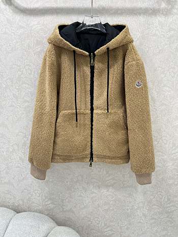 Okify Moncler Beige And Black Reversible Hooded Lambskin Jacket