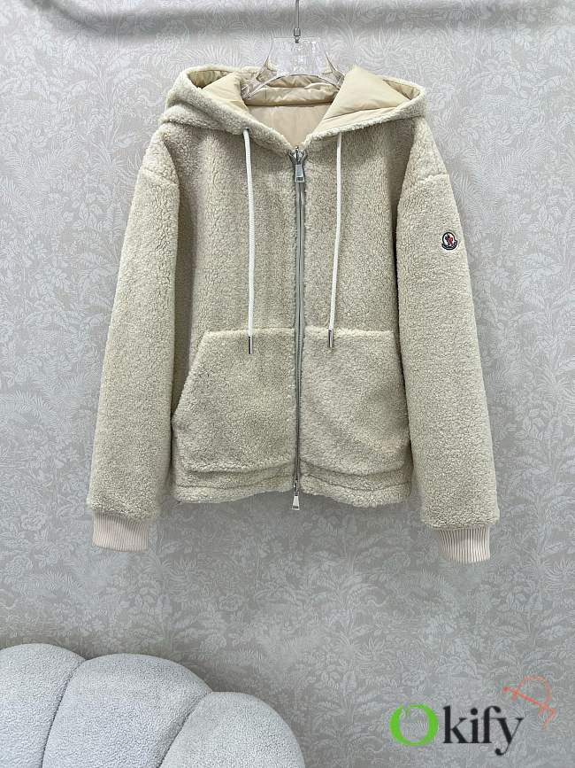 Okify Moncler White Reversible Hooded Lambskin Jacket - 1