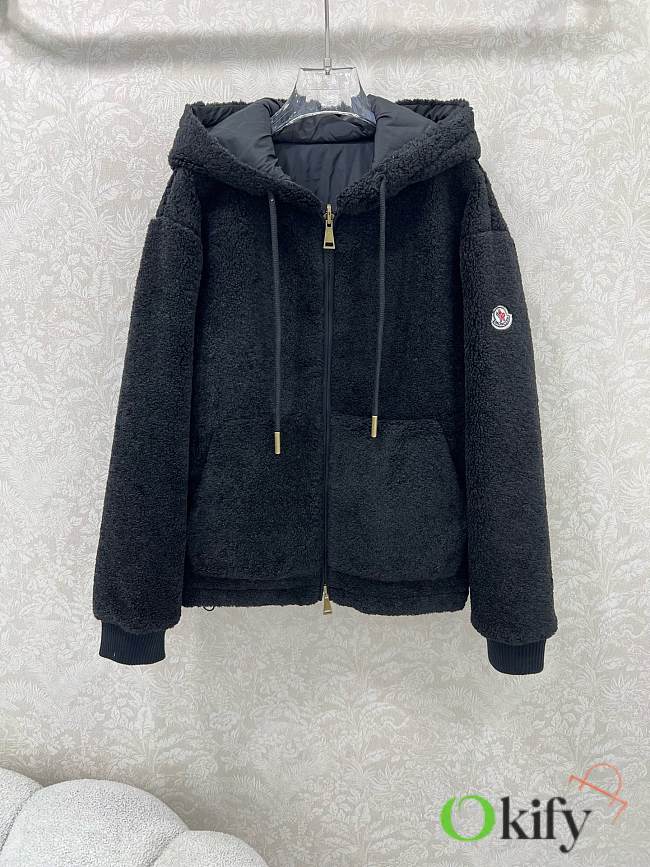 Okify Moncler Black Reversible Hooded Lambskin Jacket - 1
