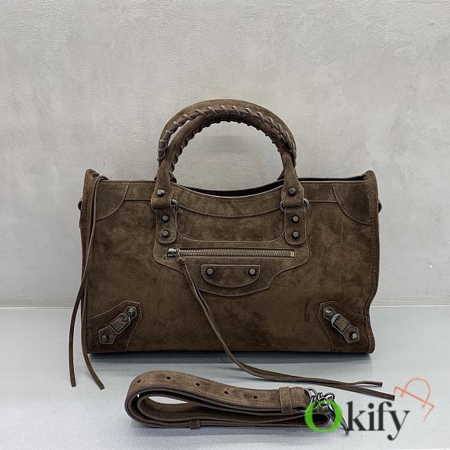 Okify Balenciaga Medium Le City Bag In Dark Brown Suede 38x24x15cm - 1