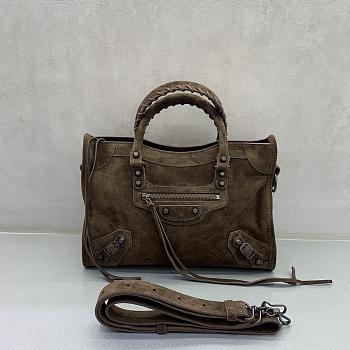 Okify Balenciaga Small Le City Bag In Dark Brown Suede 30x13x20cm
