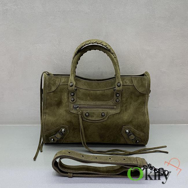Okify Balenciaga Small Le City Bag In Dark Green Suede 30x13x20cm - 1