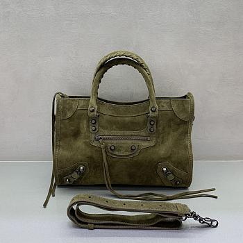 Okify Balenciaga Small Le City Bag In Dark Green Suede 30x13x20cm