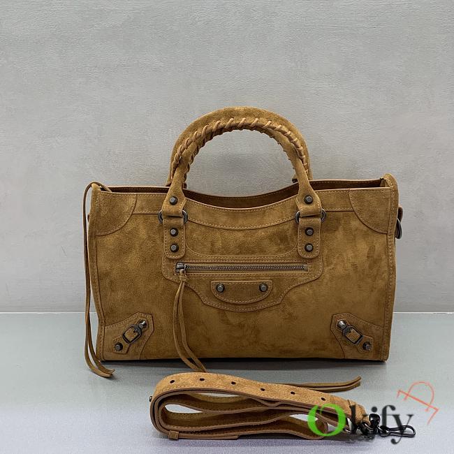 Okify Balenciaga Medium Le City Bag In Brown Suede 38x24x15cm - 1