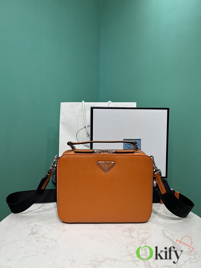 Okify Prada Brique Medium Saffiano Leather Bag In Dark Orange 2VH069 22x16x6cm - 1