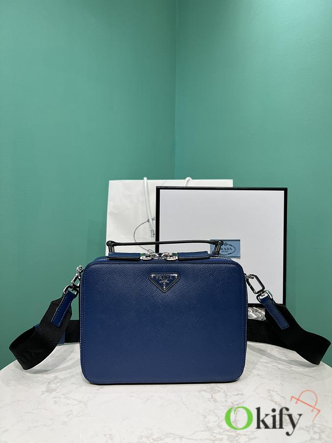 Okify Prada Brique Medium Saffiano Leather Bag In Dark Blue 2VH069 22x16x6cm - 1