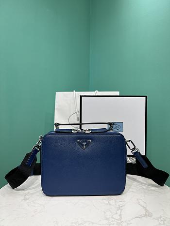 Okify Prada Brique Medium Saffiano Leather Bag In Dark Blue 2VH069 22x16x6cm