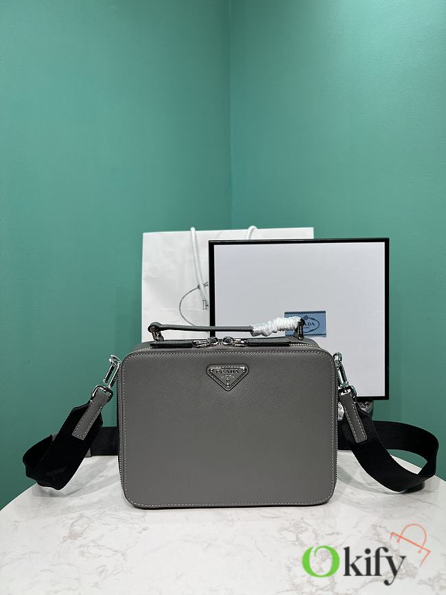 Okify Prada Brique Medium Saffiano Leather Bag In Gray 2VH069 22x16x6cm - 1