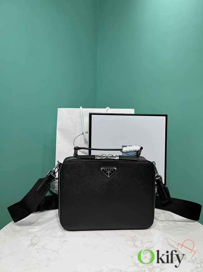 Okify Prada Brique Medium Saffiano Leather Bag In Black 2VH069 22x16x6cm - 1